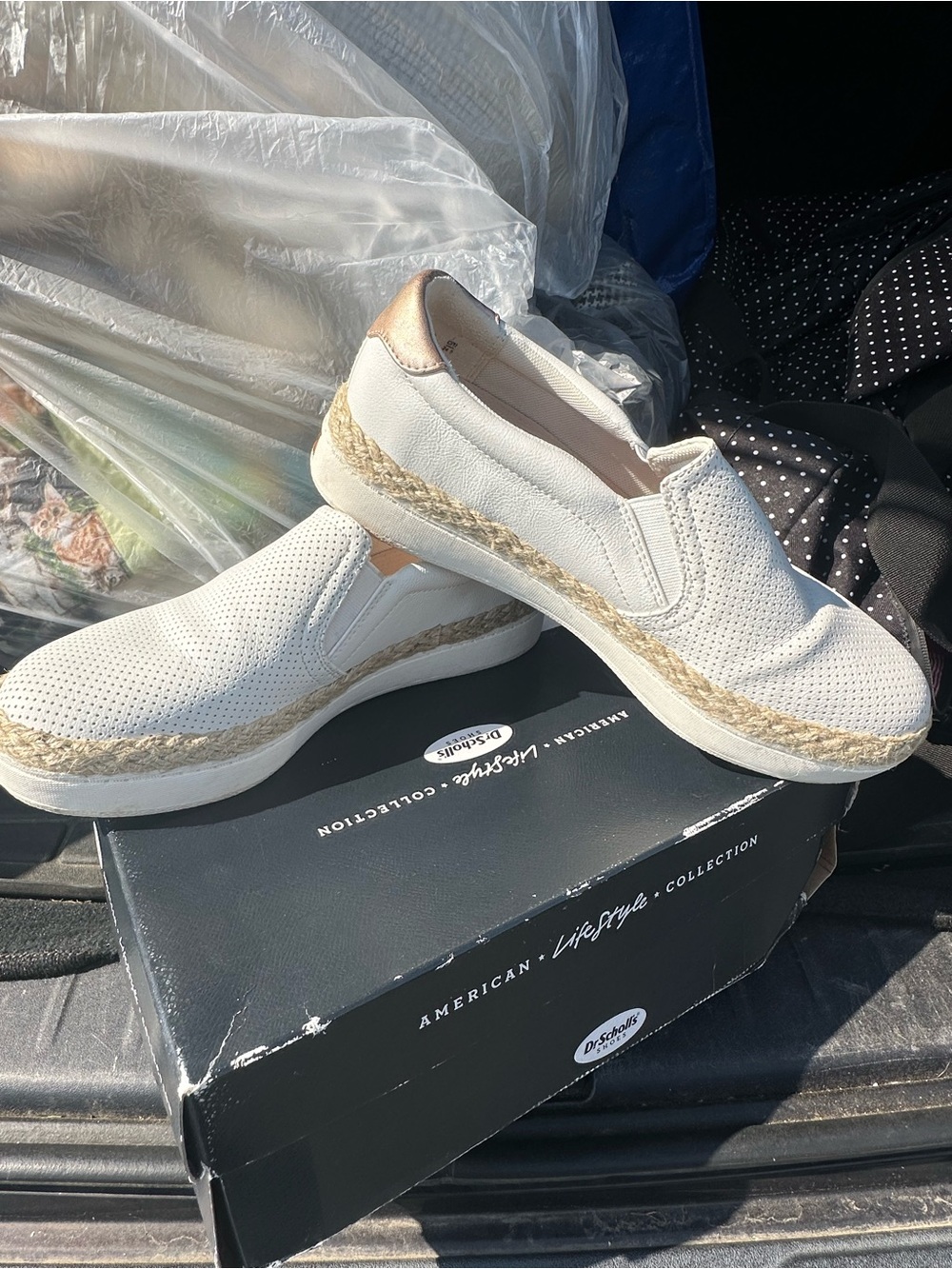 Dr. Scholl's women’s White Slip-On Espadrille Loafers with Tan Accent